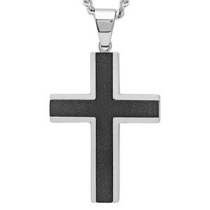 Believe by Brilliance Men's Stainless Steel Textured Cross Pendant Necklace